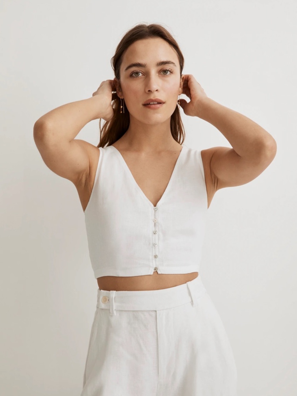NWT Madewell Linen Gwen Crop Vest Tank Top in White Size 6 $78 NJ622
